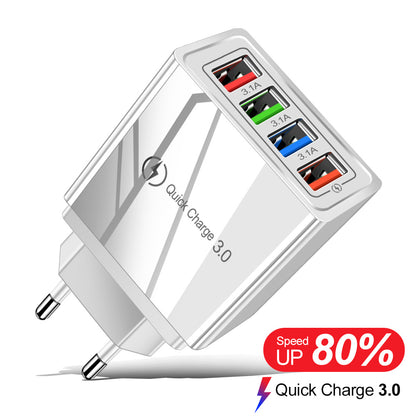 Cargador USB Quick Charge 3.0 4 Adaptador de teléfono para tableta Cargador de pared portátil Cargador rápido para móvil